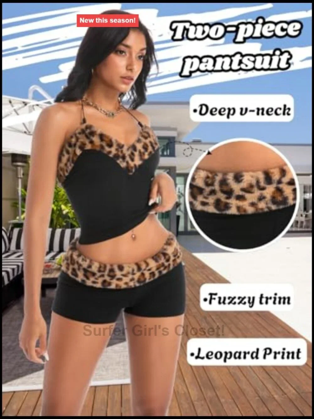 Animal Print Two Piece Club Outfit Halter Top Booty Shorts